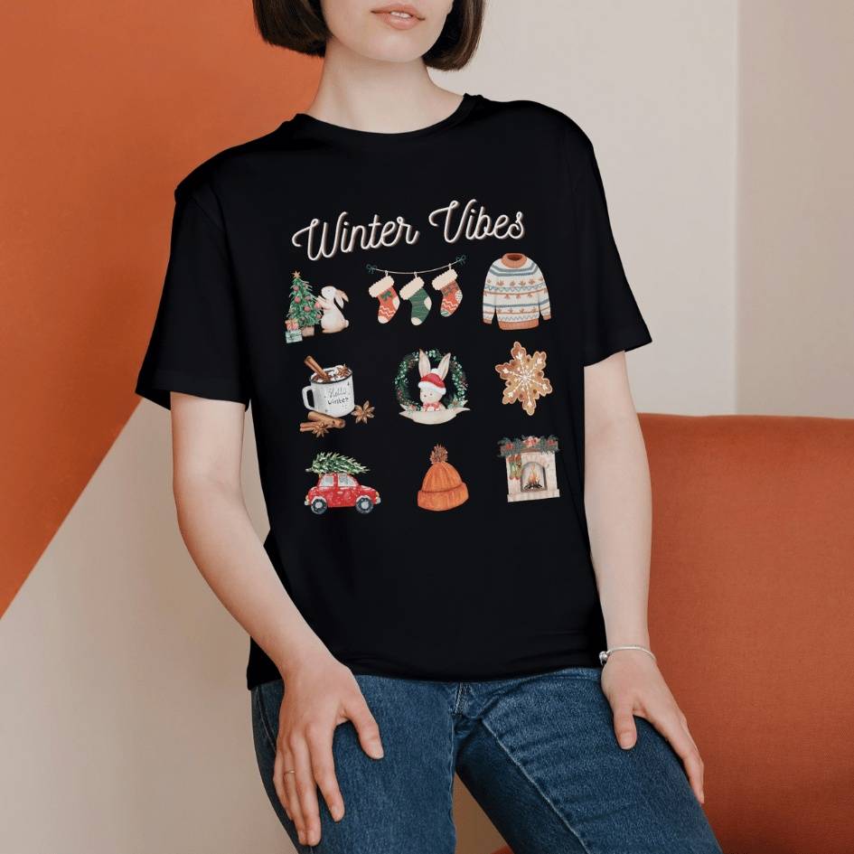 Winter Vibes T-Shirt for Bunny Mom | Holiday Gift | Christmas T-Shirt