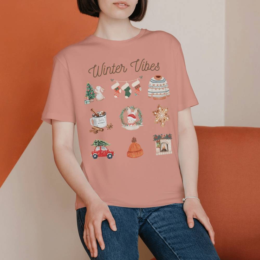 Winter Vibes T-Shirt for Bunny Mom | Holiday Gift | Christmas T-Shirt | Sunset