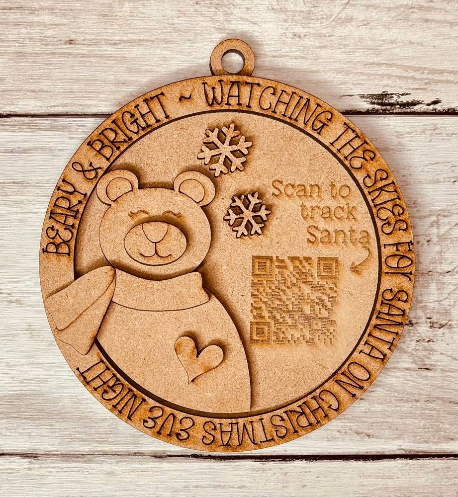 Polar Bear Santa Tracker Ornament-DIY Wood Blank