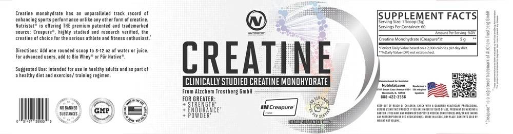 Nutristat: Creatine Monohydrate (Unflavored) 60 servings