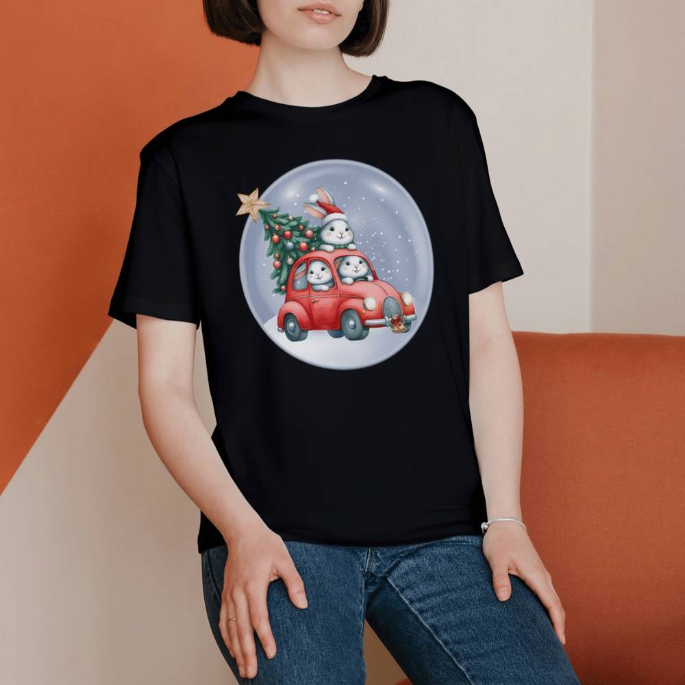 Bunny Snow Globe Holiday T-Shirt | Black