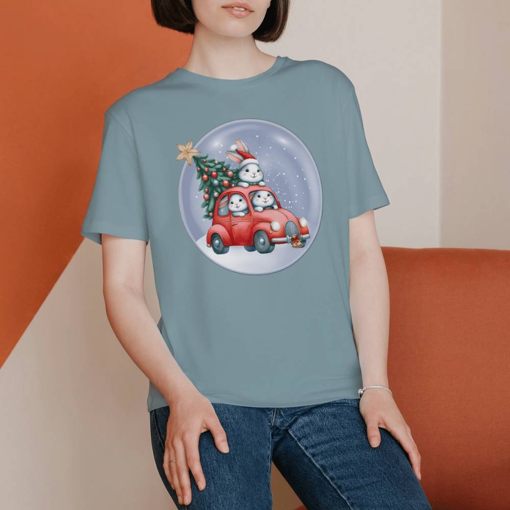 Bunny Snow Globe Holiday T-Shirt | Blue