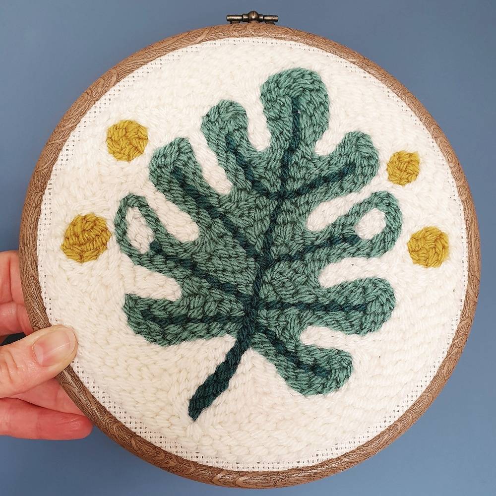 Punch needle monstera kit from For She Loved Wool