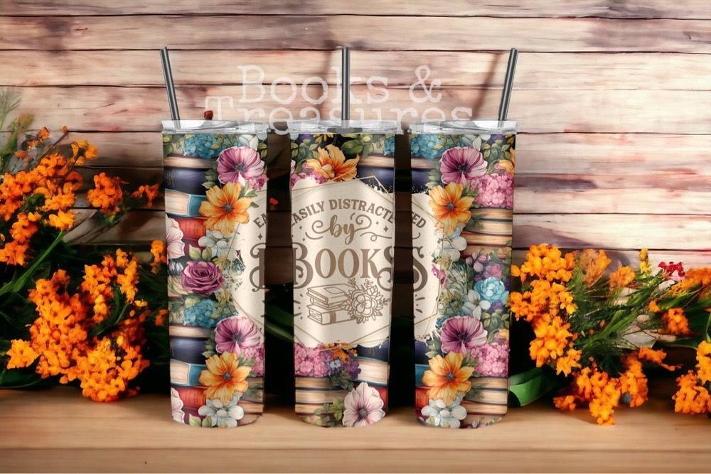 Easily Distracted by Books Floral 20oz Tumbler