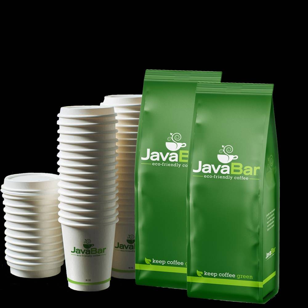 2 1LB Bags of JavaBar Coffee with Cups and Lids