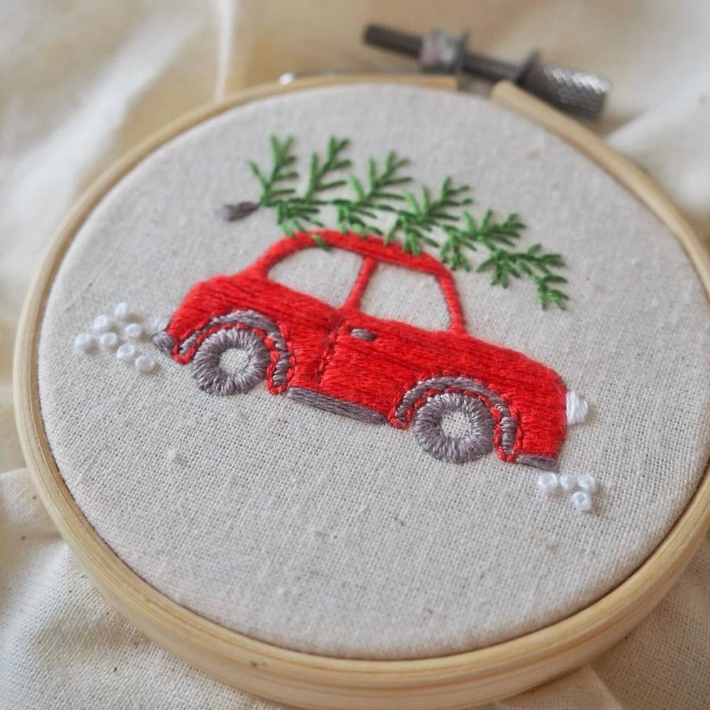 Christmas car embroidery kit from Thimble & Fabric