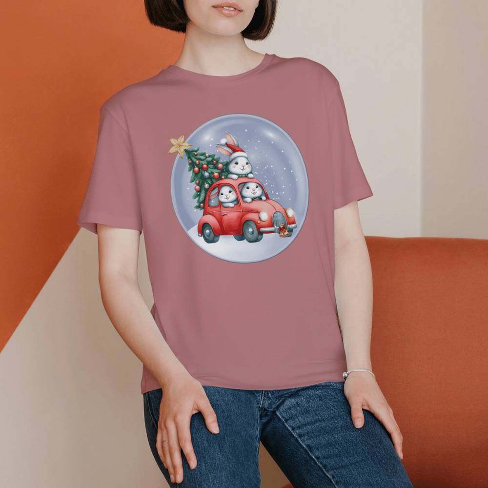 Bunny Snow Globe Holiday T-Shirt | Mauve