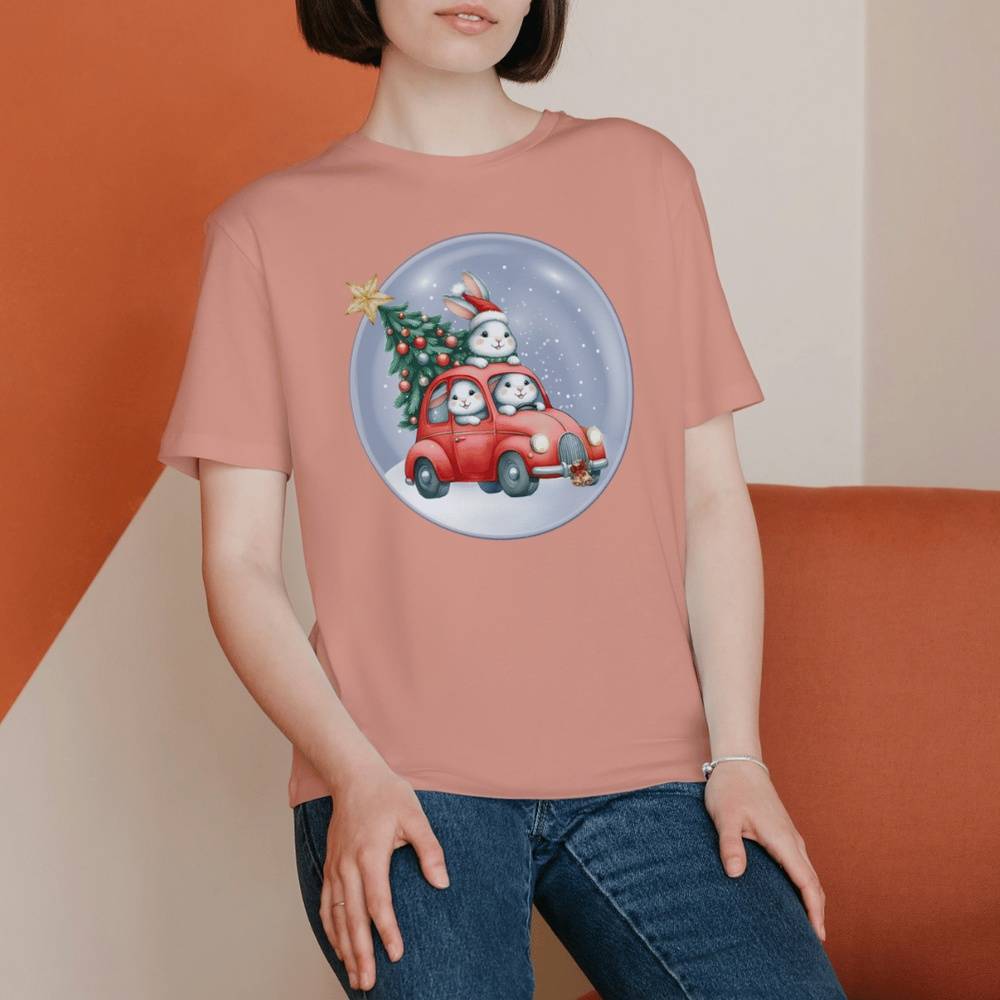 Bunny Snow Globe Holiday T-Shirt | Orange