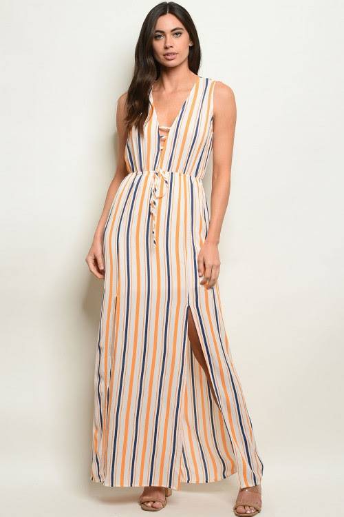 Orange Stripes Maxi Dress