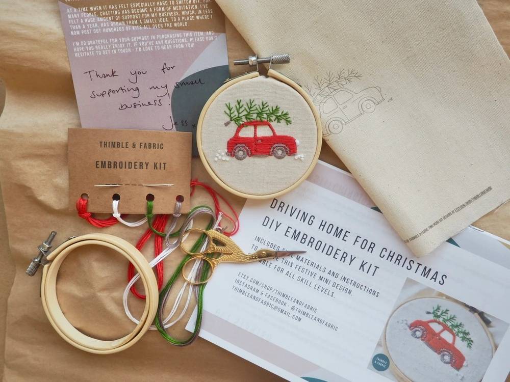 Christmas car embroidery kit from Thimble & Fabric