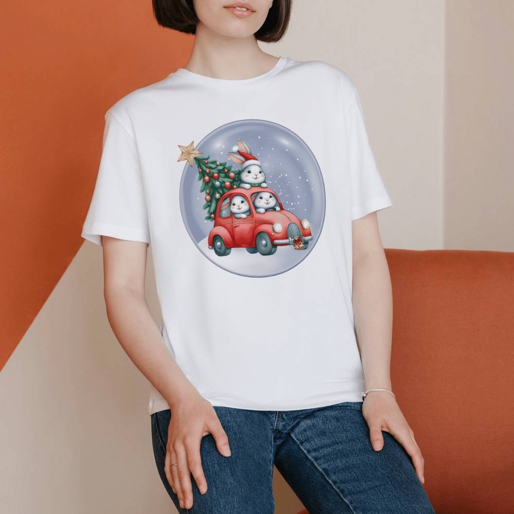 Bunny Snow Globe Holiday T-Shirt | White