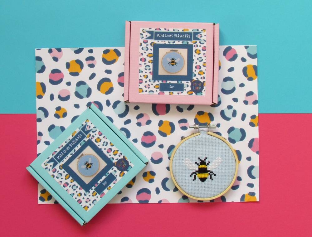 Mini bee cross stitch kit from Becky Lane Designs