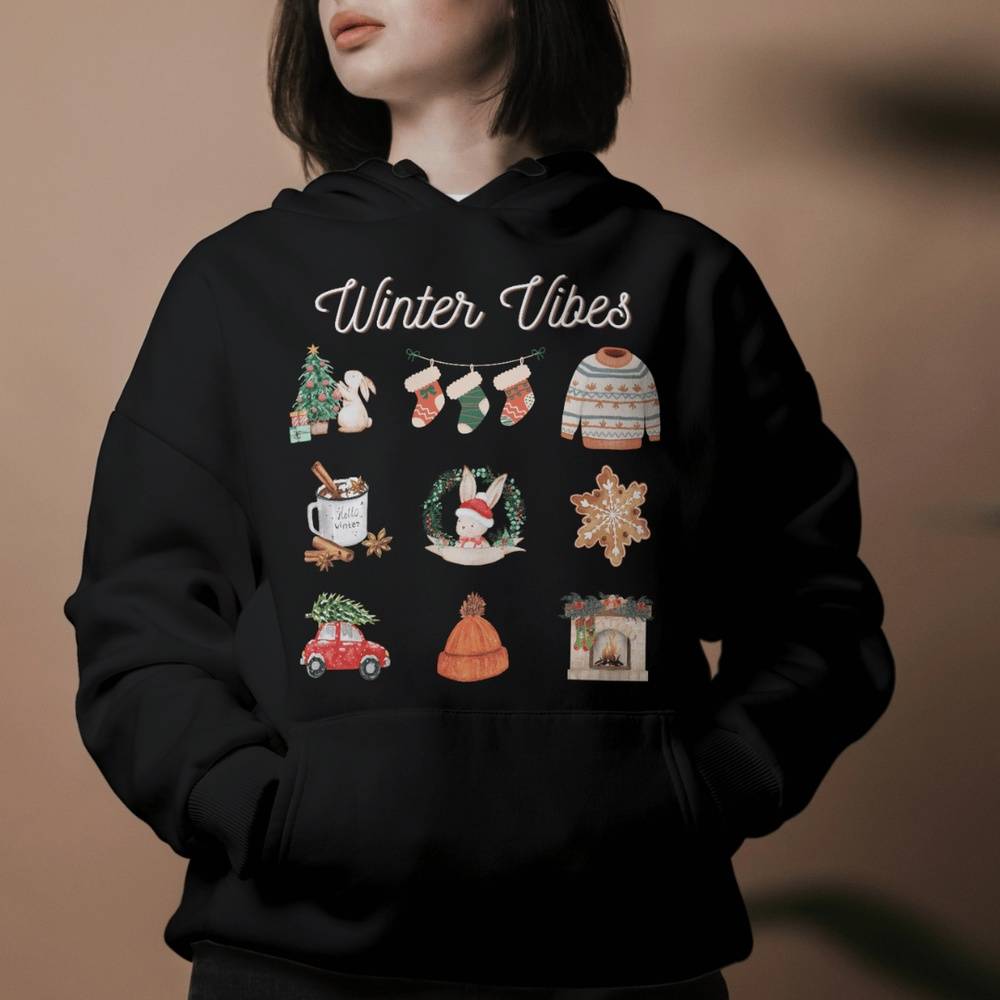 'Winter Vibes' Holiday Hoodie for Bunny Mom | Holiday Gift | Christmas Hoodie