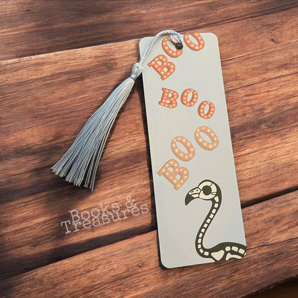 Skeleton Flamingo Boo Metal Bookmark for Halloween