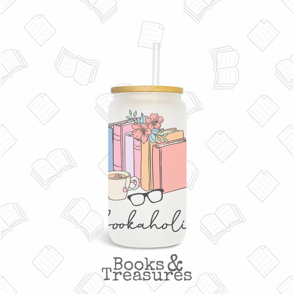 Bookaholic Frosted Glass Jar Cup