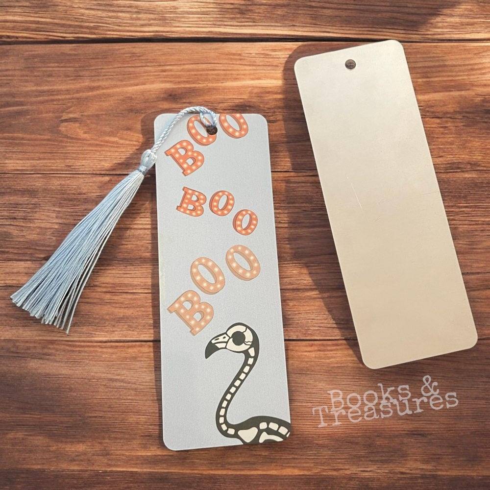 Skeleton Flamingo Boo Metal Bookmark for Halloween