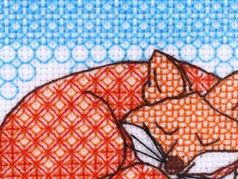 Blackwork embroidery fox coaster kit from The Blackwork Company