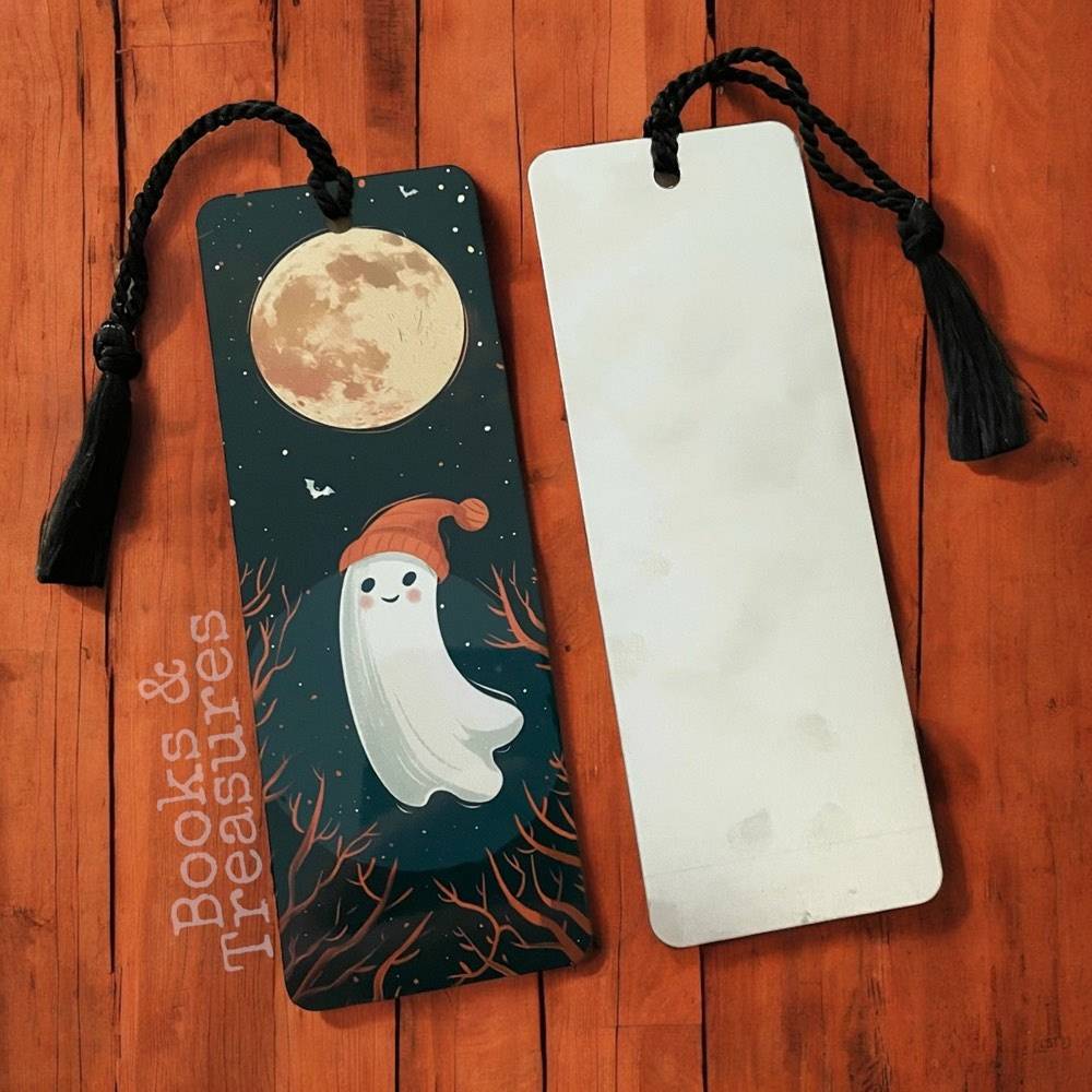 Adorably Cute Metal Bookmark - Cartoon Ghost Image - Halloween Gift