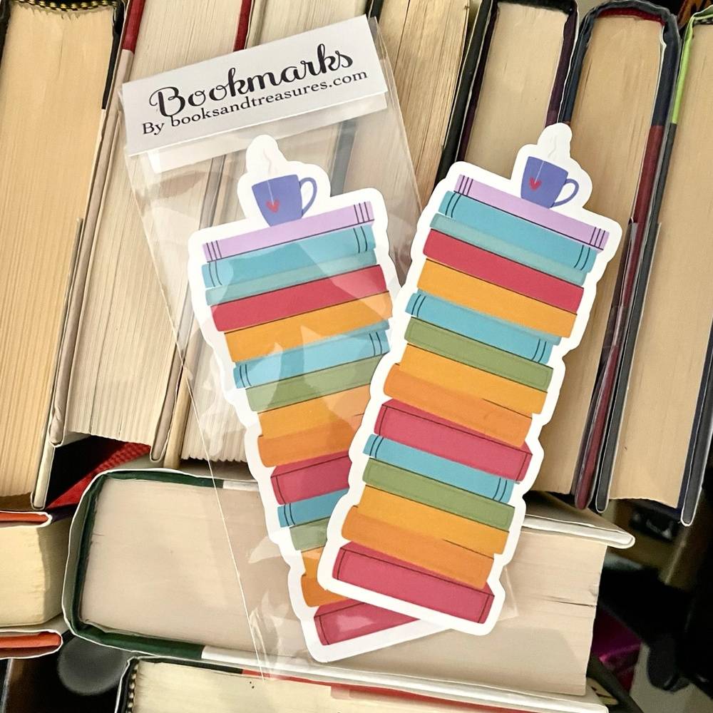 Book Tracker Bookmark Rainbow Book Stack