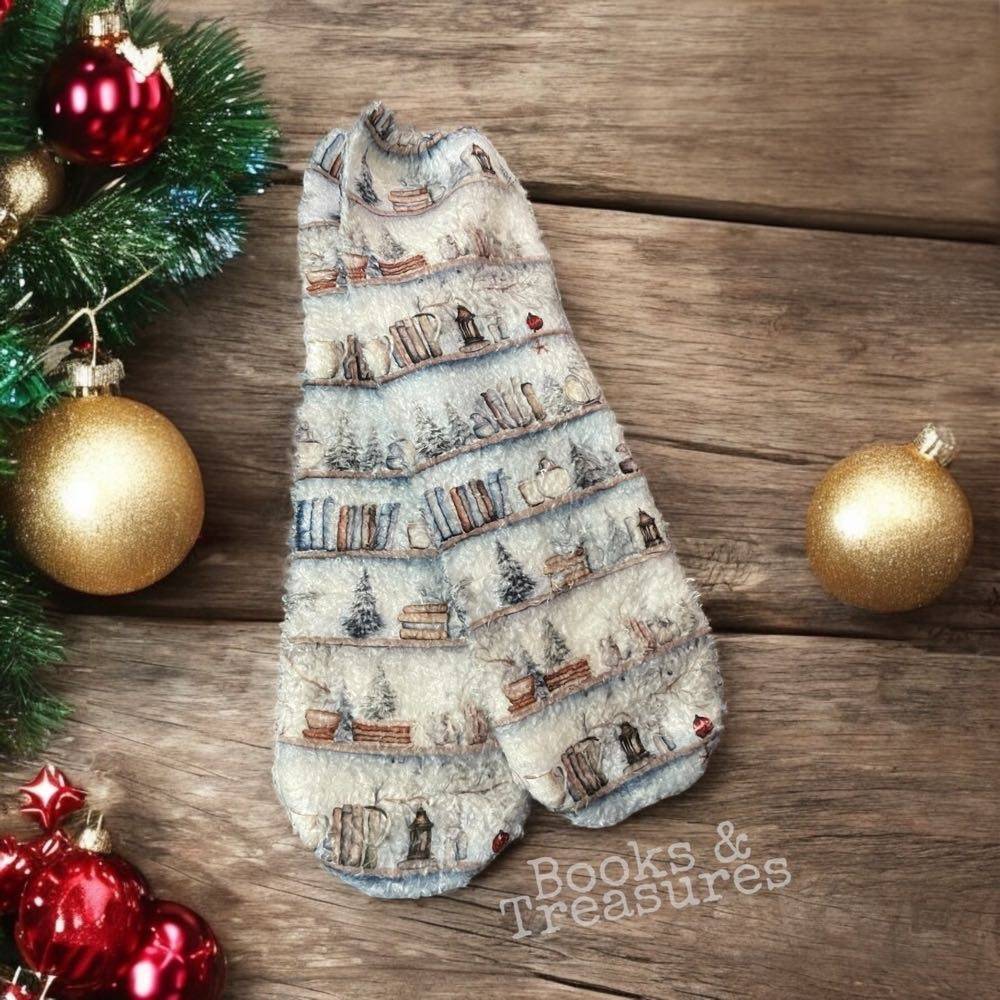 Bookish Fuzzy Holiday Socks Book Lover Gift