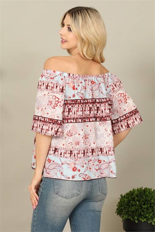 Flirty Pink Off-Shoulder Printed Top