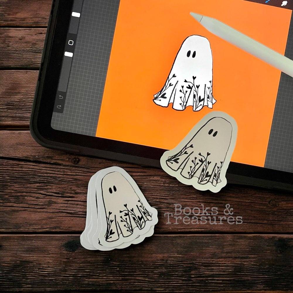 Ghost Vinyl Sticker Hand Drawn Set of 4