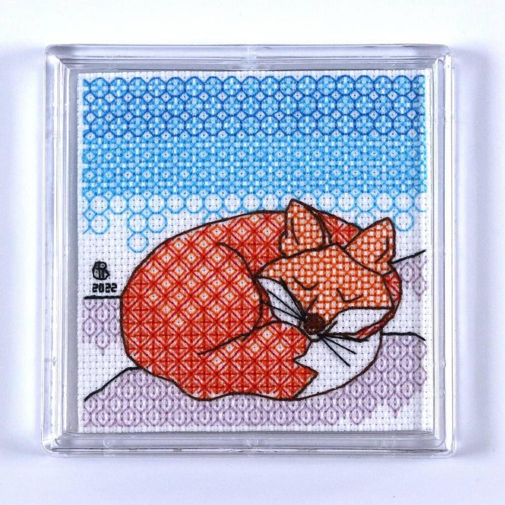 Blackwork embroidery fox coaster kit from The Blackwork Company