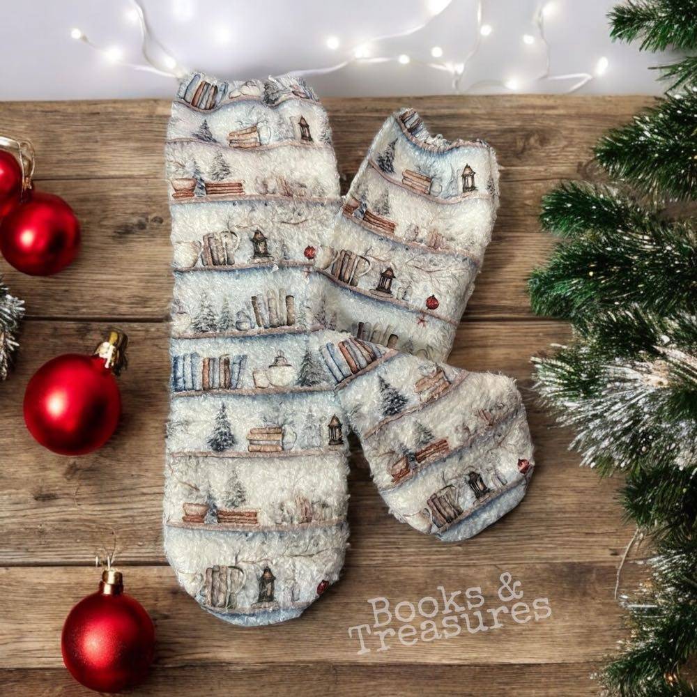 Bookish Fuzzy Holiday Socks Book Lover Gift