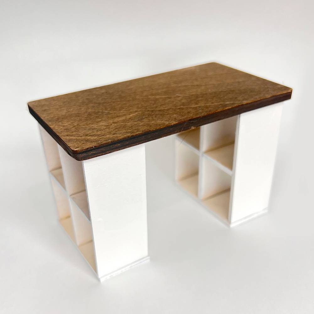 Miniature Crafting Desk and Counter-Height Chair; 1:12 Scale