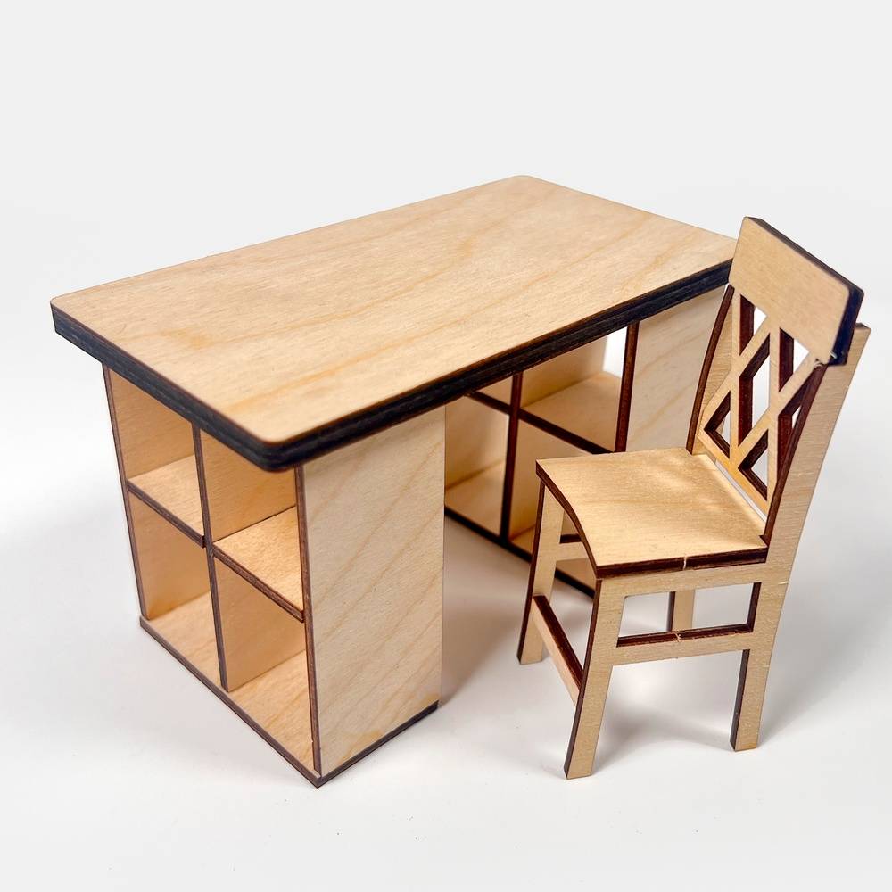 Miniature Crafting Desk and Counter-Height Chair; 1:12 Scale