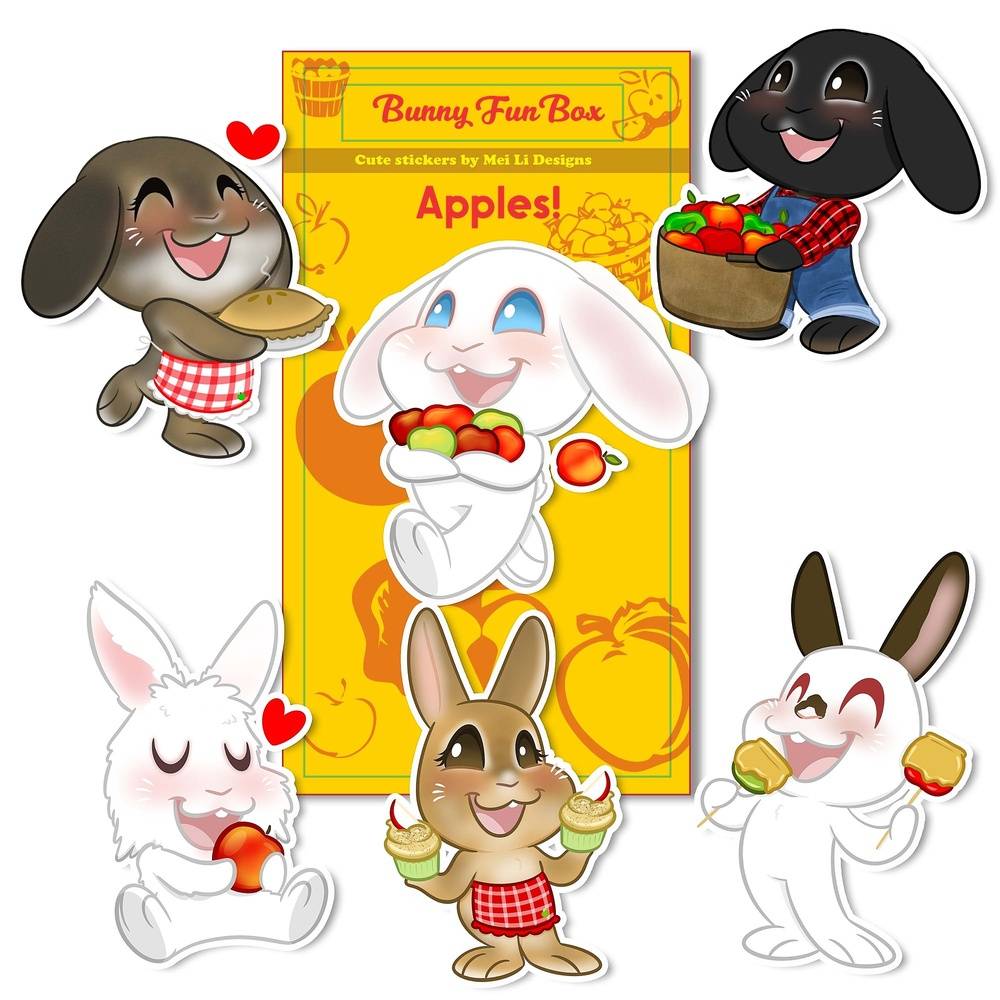 Apple Bunnies Vinyl Stickers