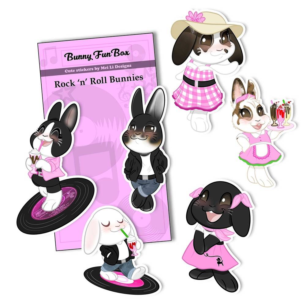 Rock N Roll Bunnies Vinyl Stickers