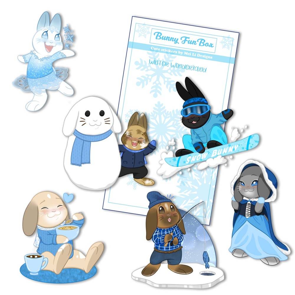 Winter Wonderland Bunnies Vinyl Stickers