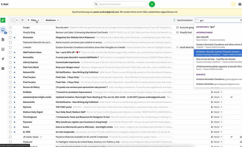 E-Mails über den Sales-Posteingang synchronisieren