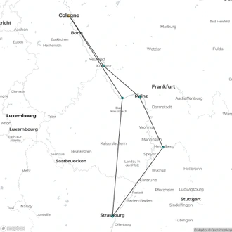 tourhub | Riviera Travel | Rhine, Strasbourg and Heidelberg River Cruise - MS Oscar Wilde | Tour Map