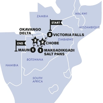 tourhub | Contiki | Victoria Falls and Botswana | Tour Map