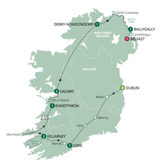 tourhub | Brendan Vacations | Country Roads of Ireland - End Belfast, Small Group, Summer | Tour Map