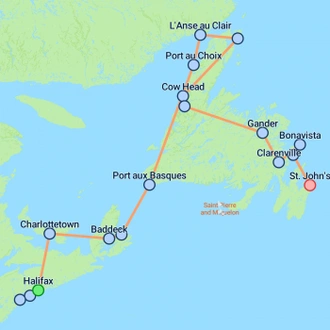 tourhub | On The Go Tours | Halifax to St John's - 18 days | Tour Map