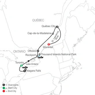 tourhub | Globus | Historic Cities of Eastern Canada | Tour Map