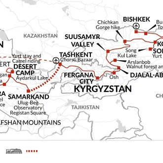 tourhub | Explore! | The Silk Road of Kyrgyzstan and Uzbekistan | Tour Map