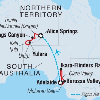 tourhub | Intrepid Travel | Best of South Australia & Red Centre | Tour Map