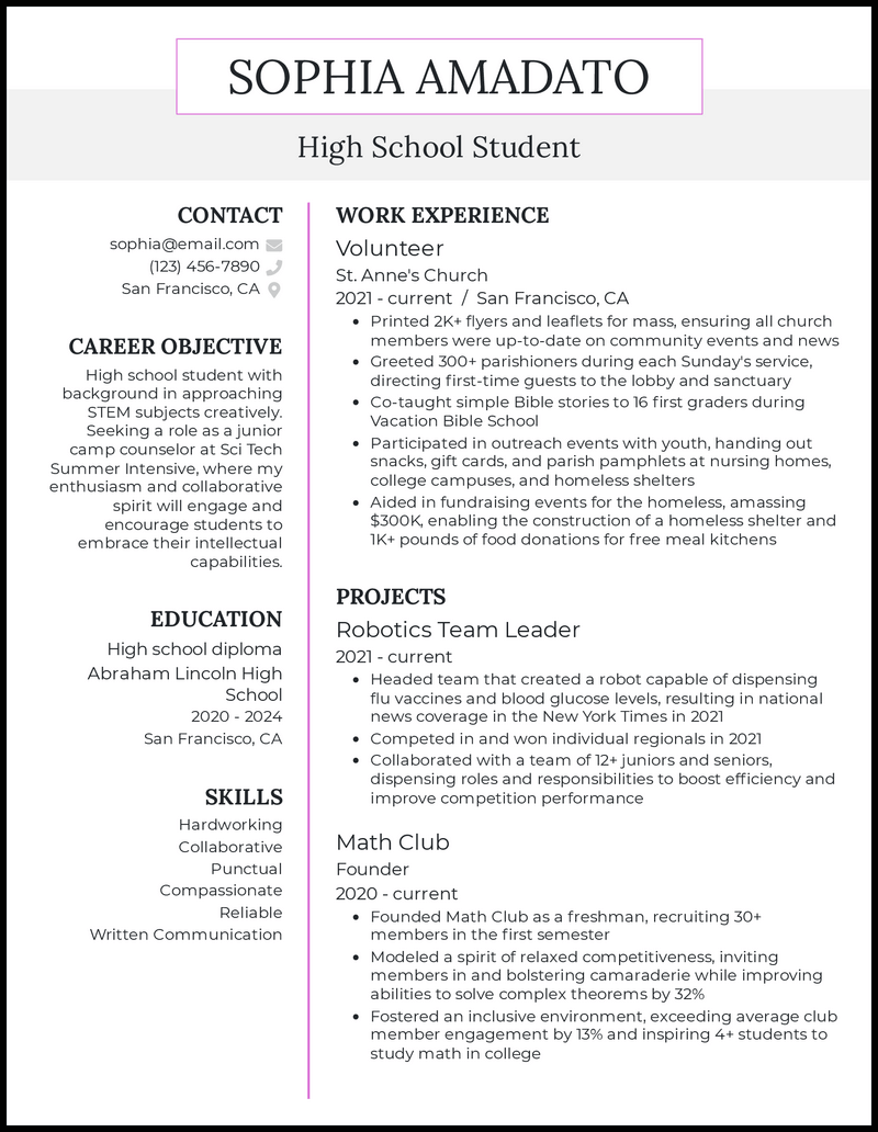 resume examples for high school seniors
