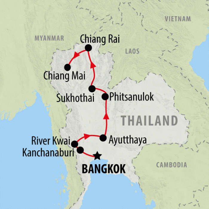 tourhub | On The Go Tours | River Kwai & Northern Thailand - 8 days | Tour Map