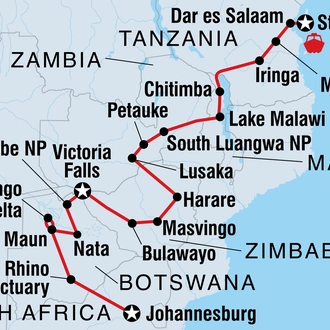 tourhub | Intrepid Travel | Johannesburg to Zanzibar | Tour Map