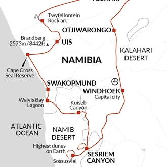 tourhub | Explore! | Namibia Lodge Safari | Tour Map
