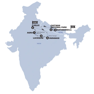 tourhub | Contiki | Delhi to Kathmandu | 2024-2025 | Tour Map