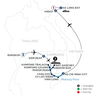 tourhub | Avalon Waterways | The Heart of Cambodia & Vietnam with Bangkok (Southbound) (Saigon) | Tour Map