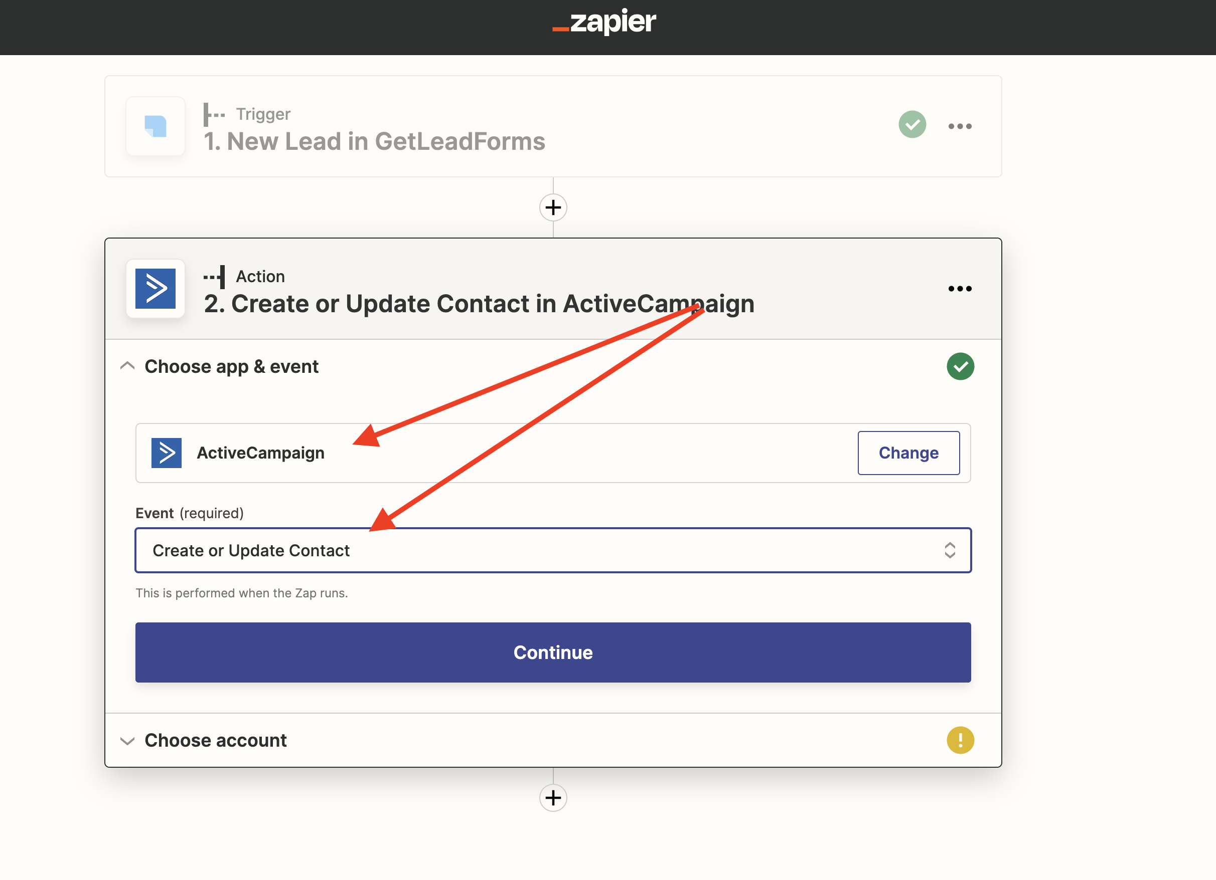 Add ActiveCampaign as an action in Zapier