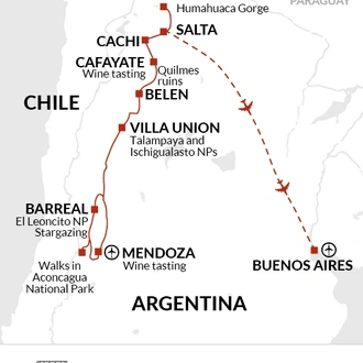 tourhub | Explore! | Wine and Landscapes of Argentina | Tour Map