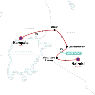 tourhub | G Adventures | Nairobi to Kampala Overland Safari | Tour Map